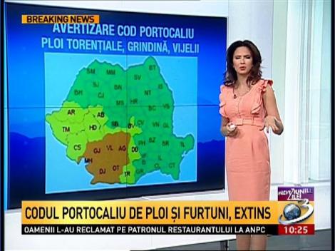 Avertizare de cod portocaliu: Ploi torenţiale, grindină şi vijelii