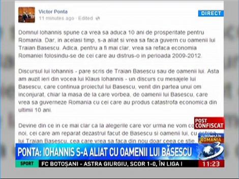 Ponta: Iohannis s-a aliat cu oamenii lui Băsescu