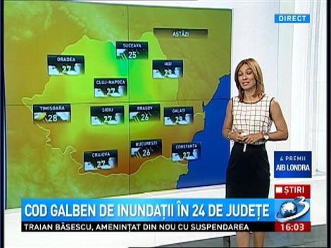 Cod galben de inundații &icirc;n 24 de județe