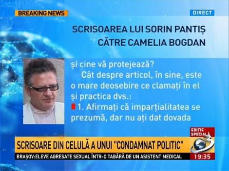 Scrisoarea lui Sorin Pantiş către Camelia Bogdan