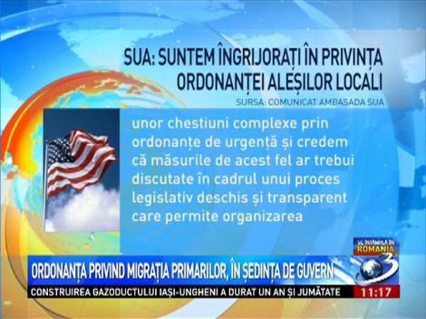 SUA: Suntem &icirc;ngrijoraţi &icirc;n privinţa ordonanţei aleşilor locali