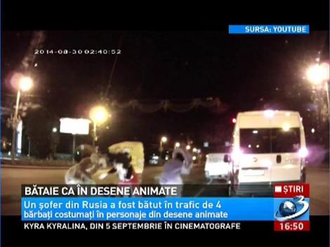 Un şofer din Rusia a fost bătut de Mickey Mouse şi alte personaje din desene animate