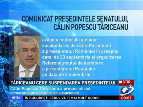 C. P. Tăriceanu a iniţiat o nouă procedură de SUSPENDARE a preşedintelui Traian Băsescu