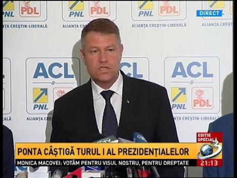 Klaus Iohannis, declaraţie după aflarea rezultatului EXIT-POLL-ului