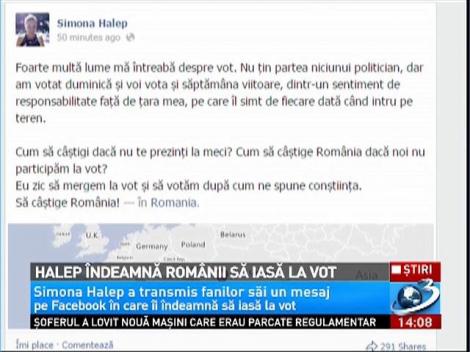 Halep &icirc;ndeamnă rom&acirc;nii să iasă la vot