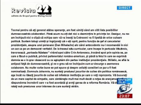 Sinteza Zilei: Intelectualii &icirc;i scriu preşedintelui Klaus Iohannis