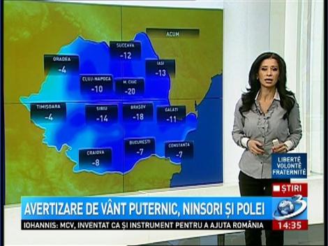 Avertizare de v&acirc;nt puternic, ninsori şi polei