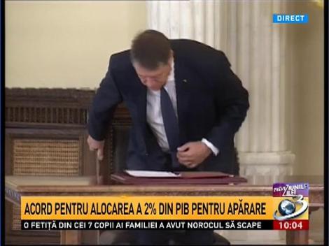 Acordul pentru alocarea 2% din PIB pentru Apărare, semnat la Cotroceni