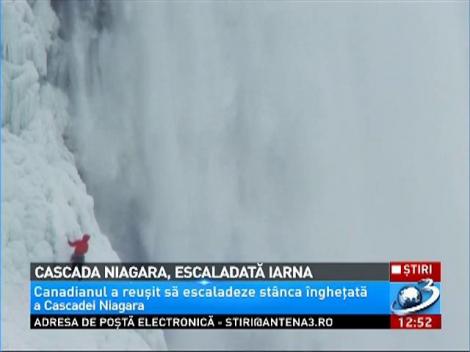 Imagini uimitoare cu Niagara. Un canadian a escaladat partea &icirc;ngheţată a cascadei
