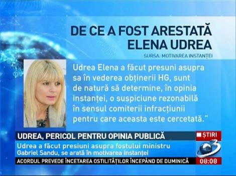 Elena Udrea, pericol public. MOTIVAREA judecătorilor &icirc;n cazul arestării fostului ministru