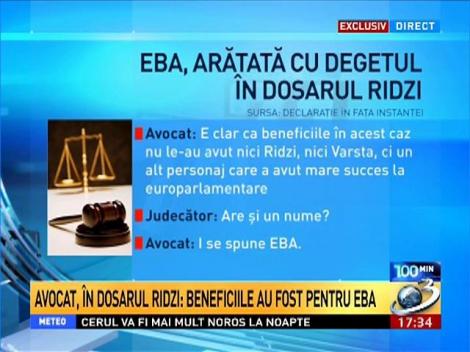 100 de minute. Eba, arătată cu degetul &icirc;n dosarul Ridzi