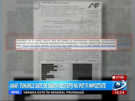 ANAF: Tunurile date de băieţii deştepţi nu pot fi impozitate