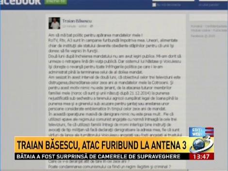 Traian Băsescu, atac furibund la Antena 3