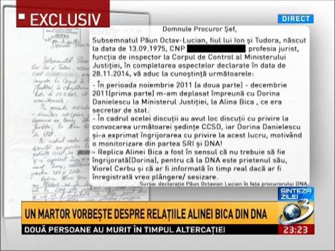 Un martor vorbeşte despre relaţiile Alinei Bica din DNA