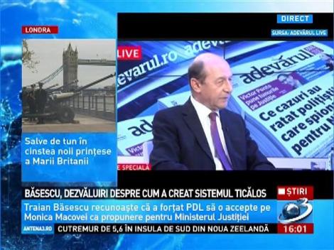 Băsescu recunoaşte că toţi cei care conduceau sistemul de Justiţie în mandatul său erau oamenii lui