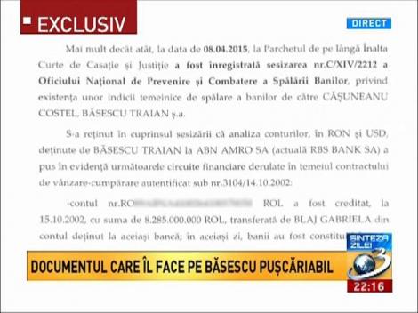 Mihai Gâdea citeşte documentul care îl face pe Băsescu puşcăriabil