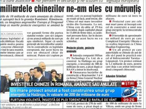 Investiţiile chineze în România, amânate sau anulate