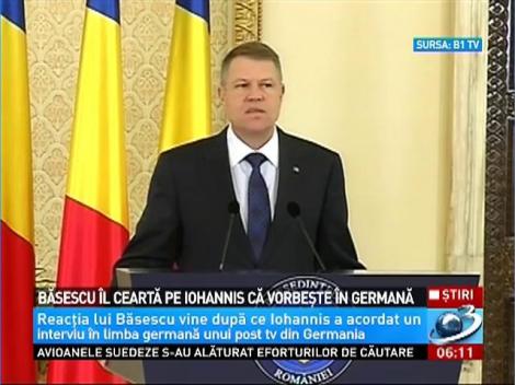 Băsescu &icirc;l ceartă pe Iohannis că vorbeşte &icirc;n germană şi mai mult cu presa străină