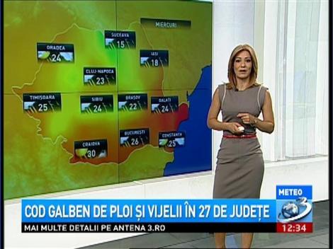 Cod galben de ploi şi vijelii în 27 de judeţe