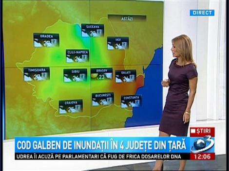 COD GALBEN de inundaţii pe mai multe r&acirc;uri din Mureş, Alba, Braşov şi Sibiu