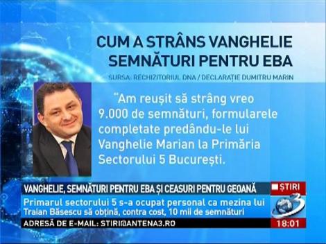 Vanghelie, semnături pentru EBA şi ceasuri pentru Geoană