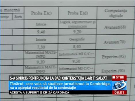 S-a sinucis pentru nota la BAC, contestația l-ar fi salvat