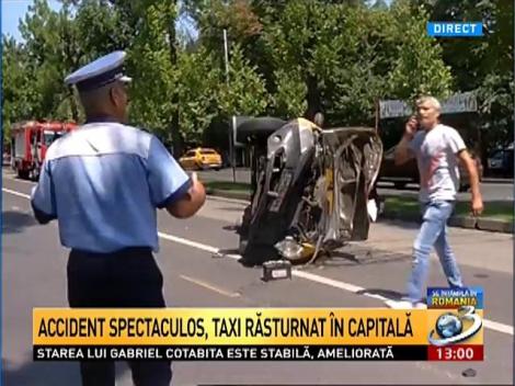 Un taxi s-a răsturnat &icirc;n Bucureşti, pe şoseaua Kiseleff