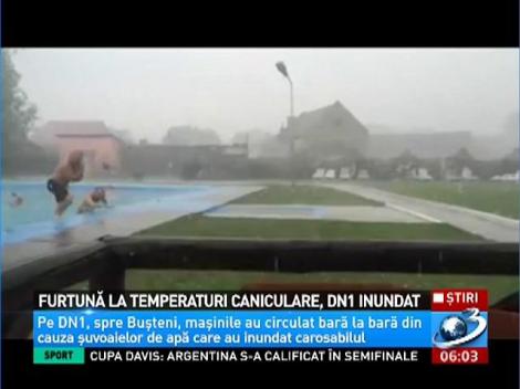 Furtună la temperaturi caniculare. DN1 a fost inundat