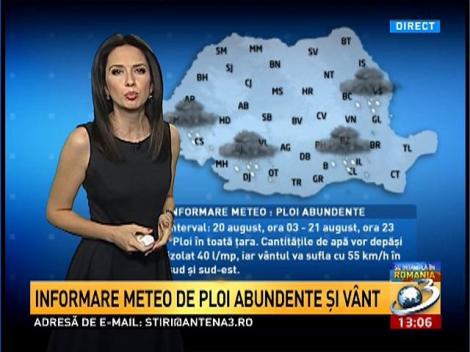 Informare meteo de ploi abundente şi vânt