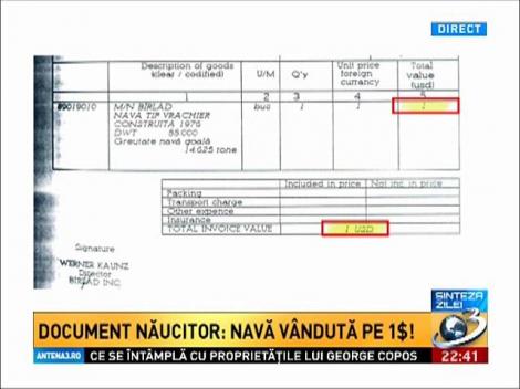 Sinteza zilei: Traian Băsescu a vândut o navă de mare tonaj pe UN DOLAR. Vezi factura doveditoare