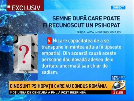 Sinteza zilei. Cine sunt psihopaţii care au condus România