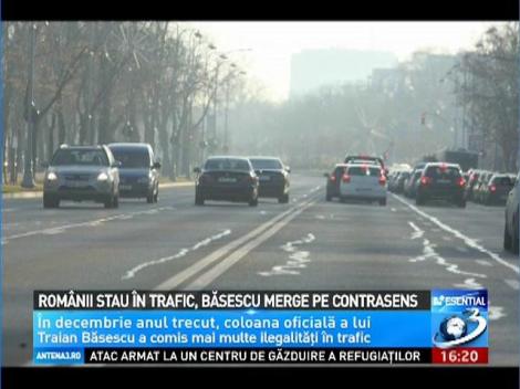 Românii stau în trafic, Băsescu merge pe contrasens