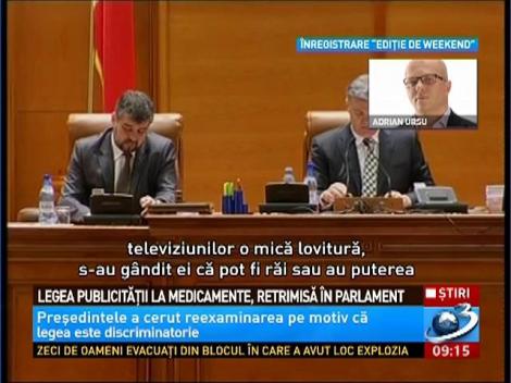 Legea publicităţii la medicamente, retrimisă &icirc;n Parlament