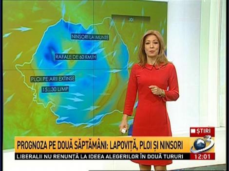 Prognoza pe două săptăm&acirc;ni: Lapoviţă, ploi şi ninsori