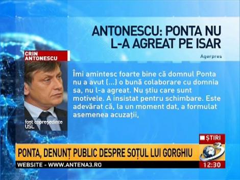 Antonescu: Ponta nu l-a agreat pe Isar