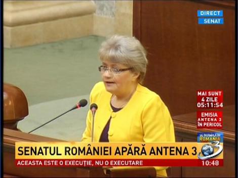 Senatoarea ALDE Cristiana Anghel, discurs de susţinere pentru Antena 3, în Parlament