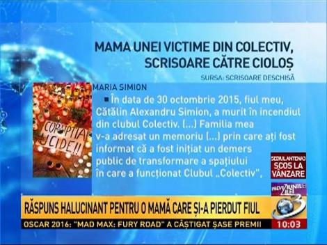 EMOŢIONANT! Mama unei victime din Colectiv, scrisoare către Dacian Cioloş la patru luni de la tragedie. Răspunsul este halucinant