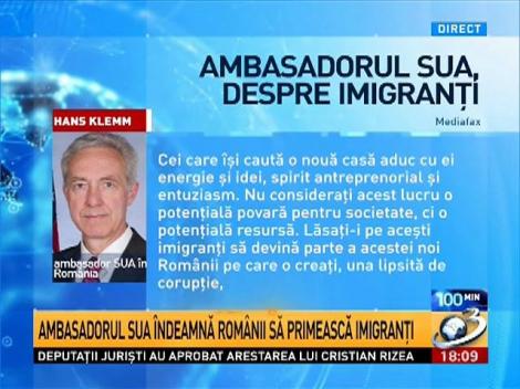 Ambasadorul SUA &icirc;ndeamnă rom&acirc;nii să primească imigranţi