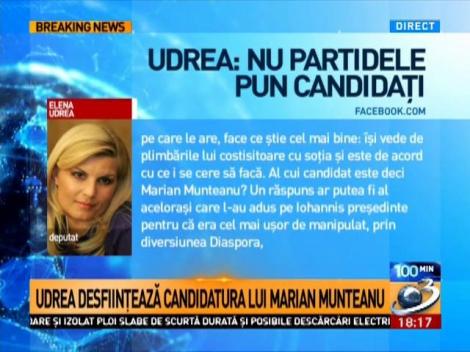 Udrea desfiinţează candidatura lui Marian Munteanu