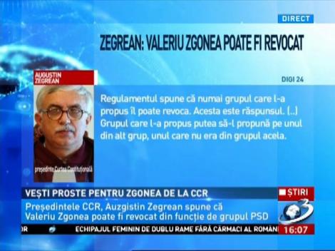 Zegrean: Valeriu Zgonea poate fi revocat