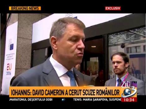 Klaus Iohannis: Premierul Cameron și-a cerut scuze rom&acirc;nilor pentru incidentele care au avut loc &icirc;n campania Brexit