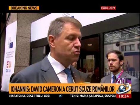 Klaus Iohannis: Premierul Cameron și-a cerut scuze românilor pentru incidentele care au avut loc în campania Brexit