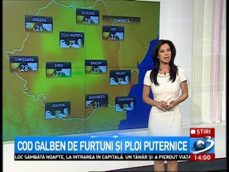 ATENŢIONARE METEO! Cod galben de furtuni, vijelii și grindină în mai multe județe din țară