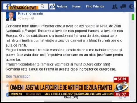 Klaus Iohannis, reacție după atentatul de la Nisa