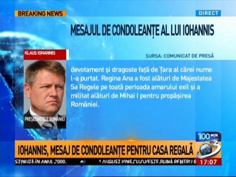 Mesajul de condoleanțe al președintelui Klaus Iohannis, după decesul Reginei Ana a României