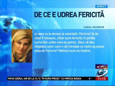 Elena Udrea explică de ce scria "fericire" pe spatele ei