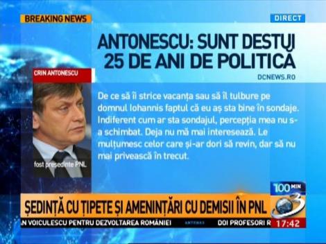 Crin Antonescu: Le mulțumesc celor care vor să revin &icirc;n politică, dar nu revin