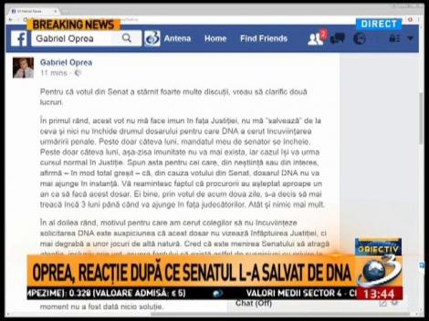 Oprea, reacție după ce Senatul l-a salvat de DNA