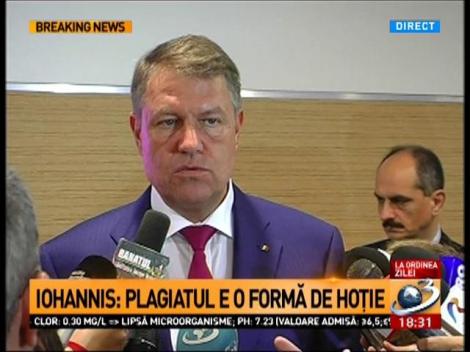 Iohannis cere verificarea rapidă a acuzaţiilor de plagiat: Plagiatul este oformă de hoţie