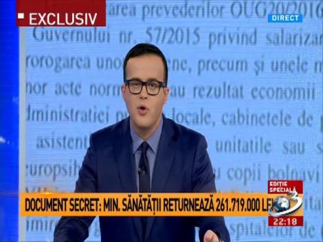 Dezvăluirea anului 2016, la Sinteza zilei. Ministerul Sănătății returnează 60 de milioane de euro